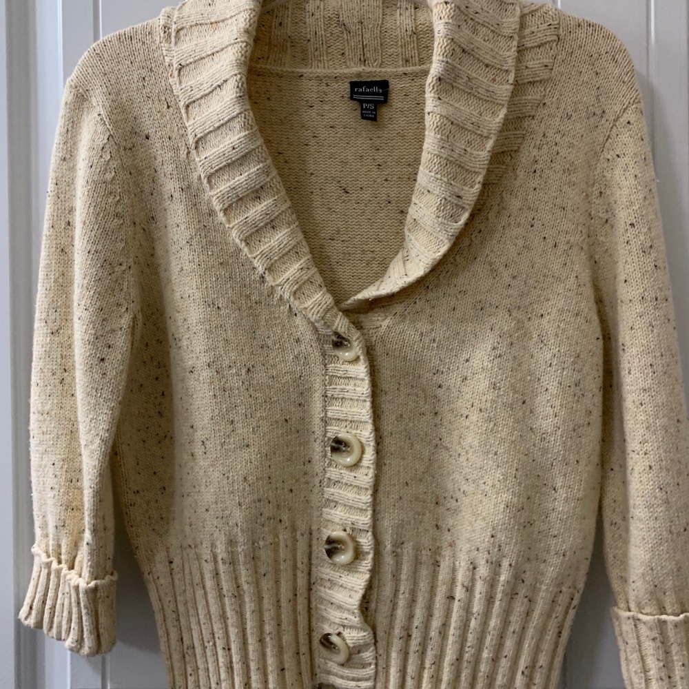 RAFAELLA Cardigan Sweater Cream Shawl Collar 3/4 Slv PS